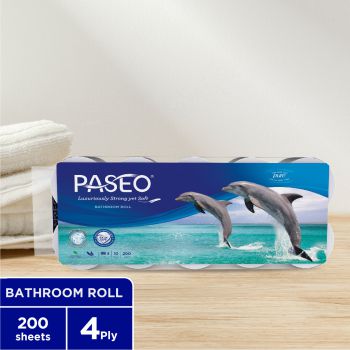 Paseo Toilet Roll 200's, 4ply, 10 x 10 bundle/carton,Dolphin printed